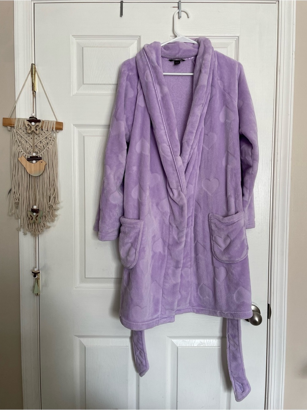 Victoria's Secret XS Lavender Purple Plush Heart Embossed Short Plush Robe